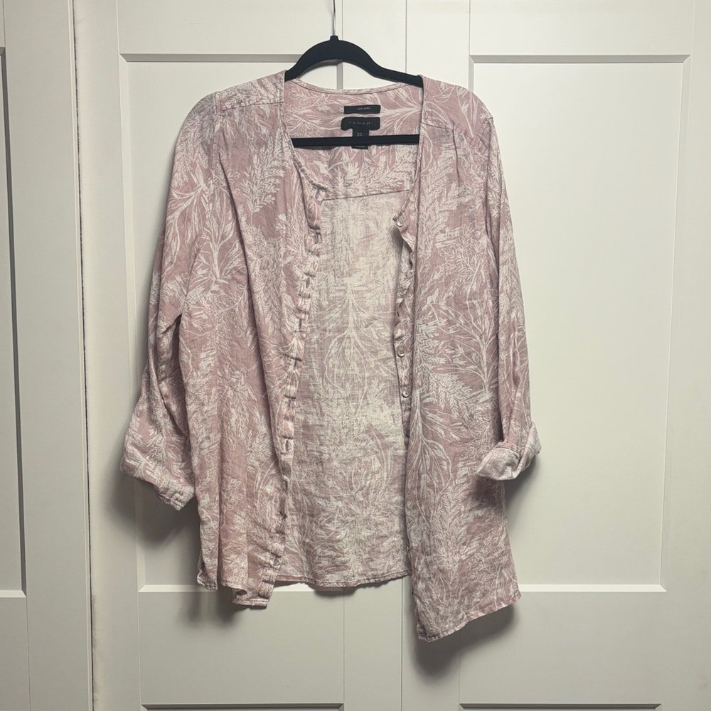 Women's Light Purple Floral 100% Linen Top
